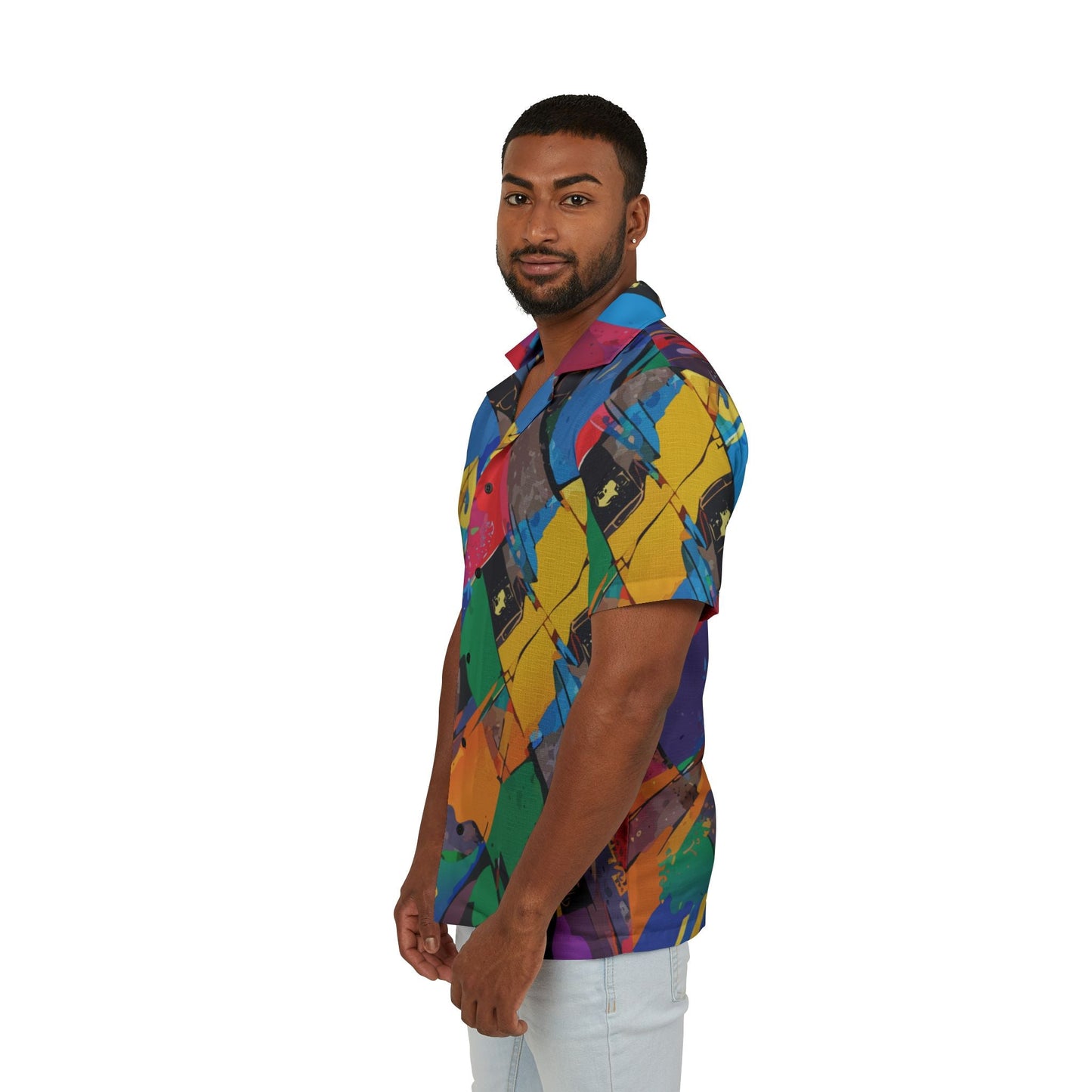 Vibrant Men's Hawaiian Camp Shirt, Tropical Vacation Wear, Beach Party Essentials, Fun Summer Fashion, Colorful AOP Shirt