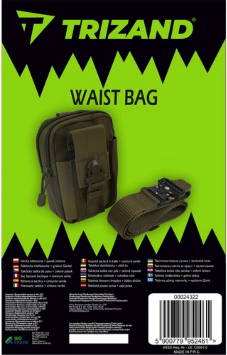 Trizand tactische heuptas - Olijfgroene heuptas met riem voor outdoor en survival