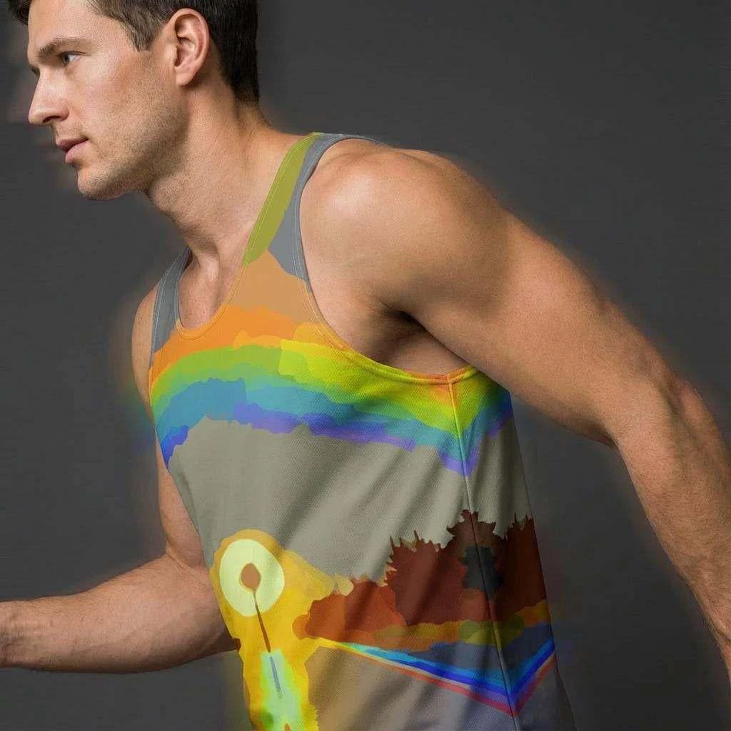 Digital Sunrise Psychedelic Tank for Road-Tripping Self-Expressers — Vibrational Rainbow Gradient AOP, Lightweight Quick-Dry