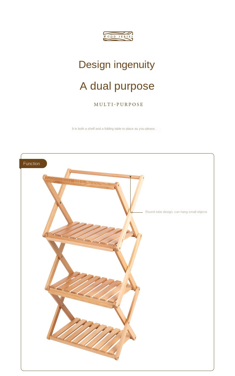Mobi Garden Multi-Function Folding Table Portable Lightweight Solid Wood Storage Table Multi-layer Shelf Rack Foldable Wooden Table 4 Layer Shelves Outdoor Camping