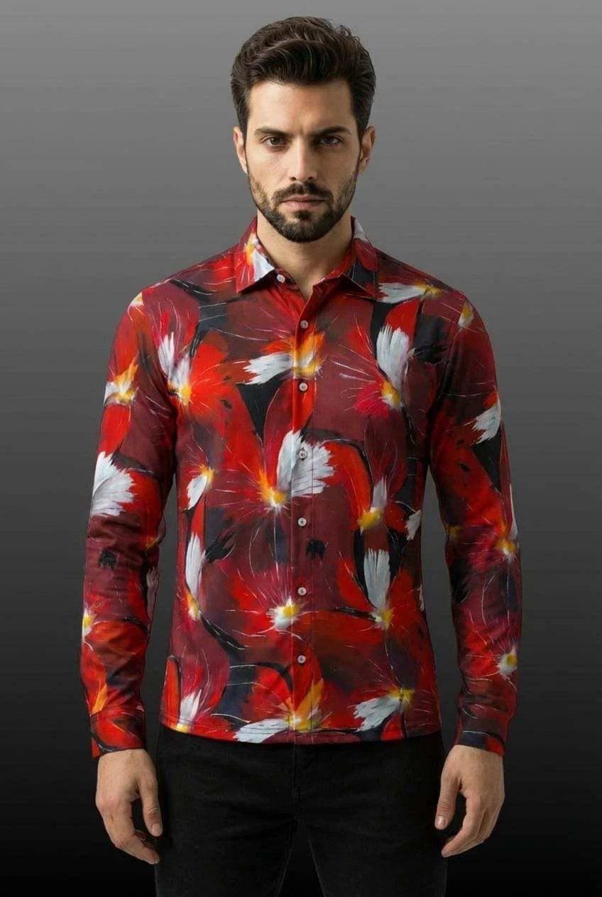 Artsy Floral AOP Men's Long Sleeve Polo | 220gsm Painterly Botanical Print Polished Maximalist Workwear for Hospitality