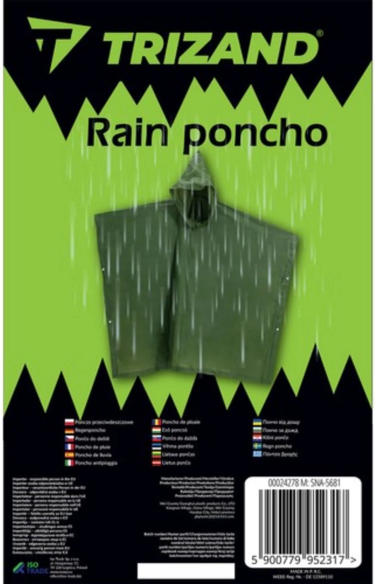 Trizand Regenponcho – Groene Waterdichte Poncho – Unisex en Duurzaam