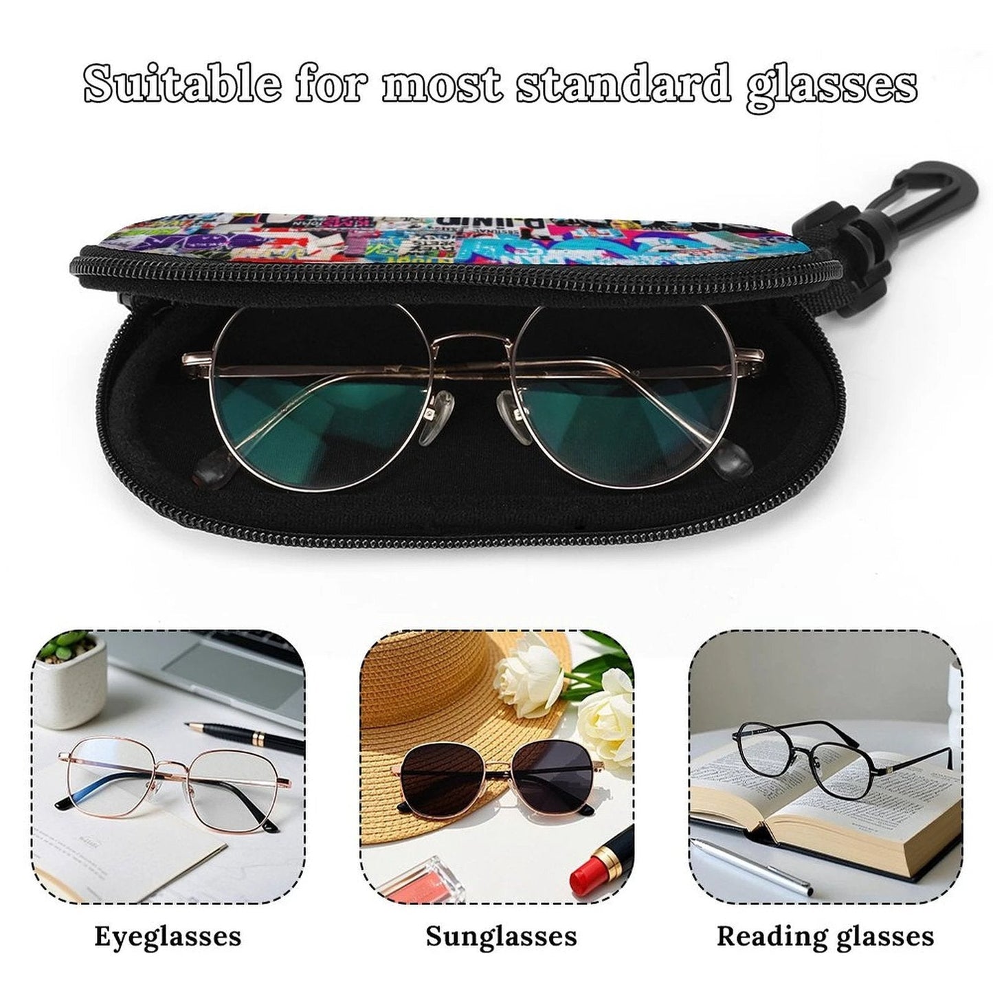 Sticker Bomb Eyeglass Case — Graffiti Collage AOP Glasses Pouch, Pocket-Size Street Art