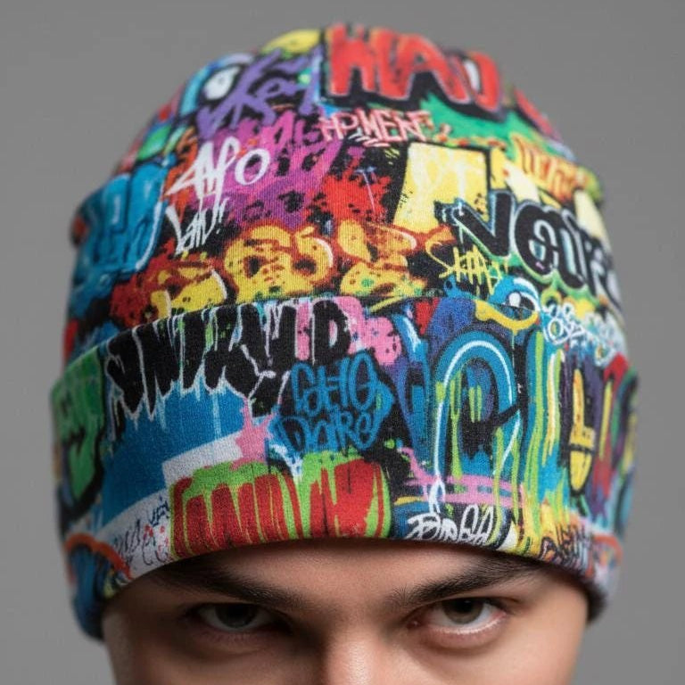 Liquid Glitch Beanie – Maximalist Graffiti Streetwear Hat