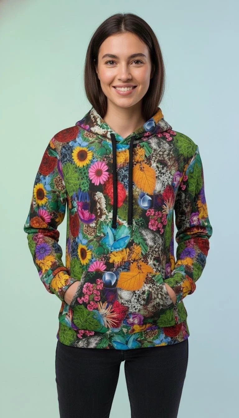 Maximalist Wildflower Botanical Athletic Hoodie for Fitness and Nature Lovers — High-Performance Floral AOP Sweatshirt, Spring Outdoor Gym Statement