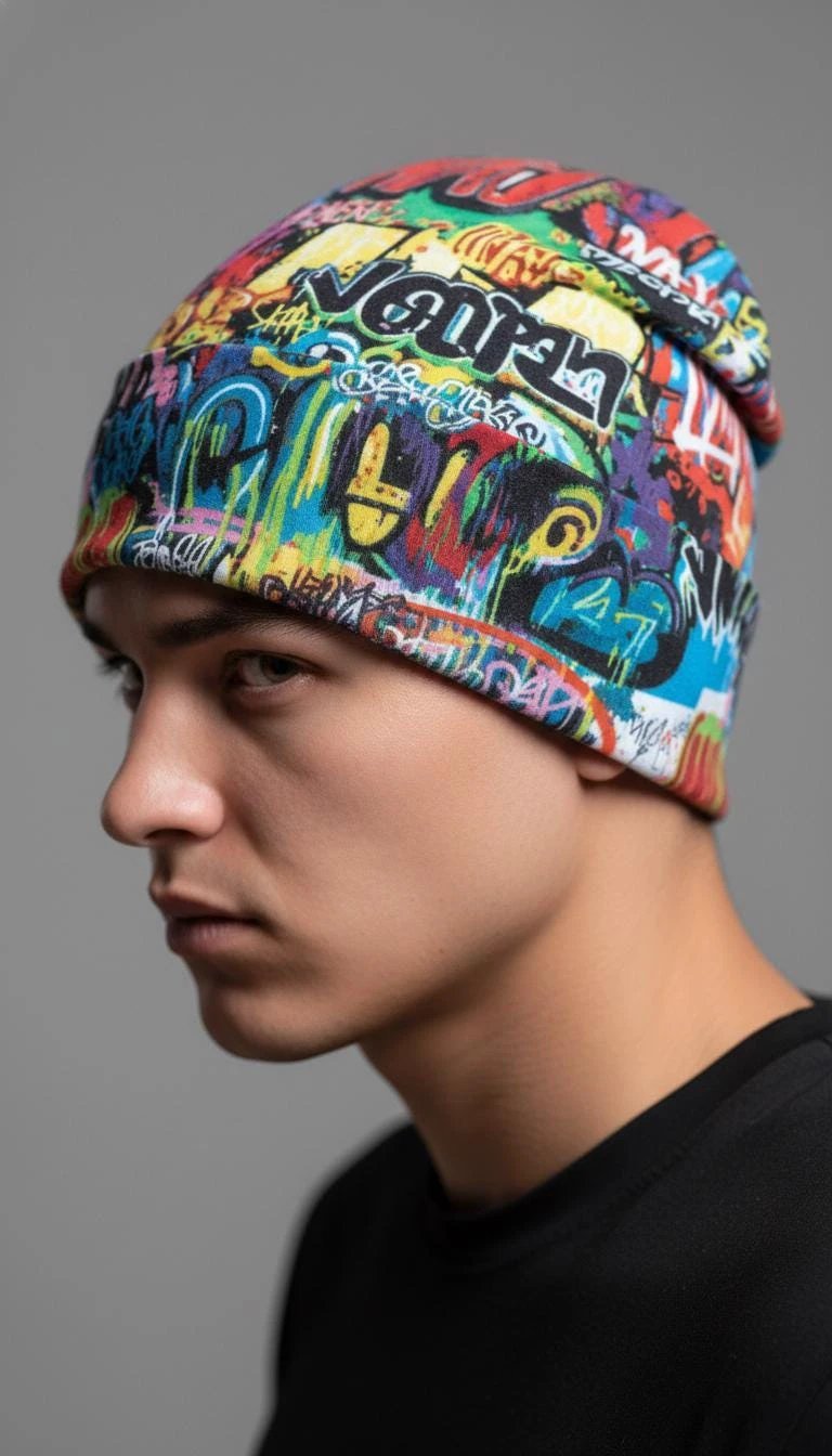 Liquid Glitch Beanie – Maximalist Graffiti Streetwear Hat