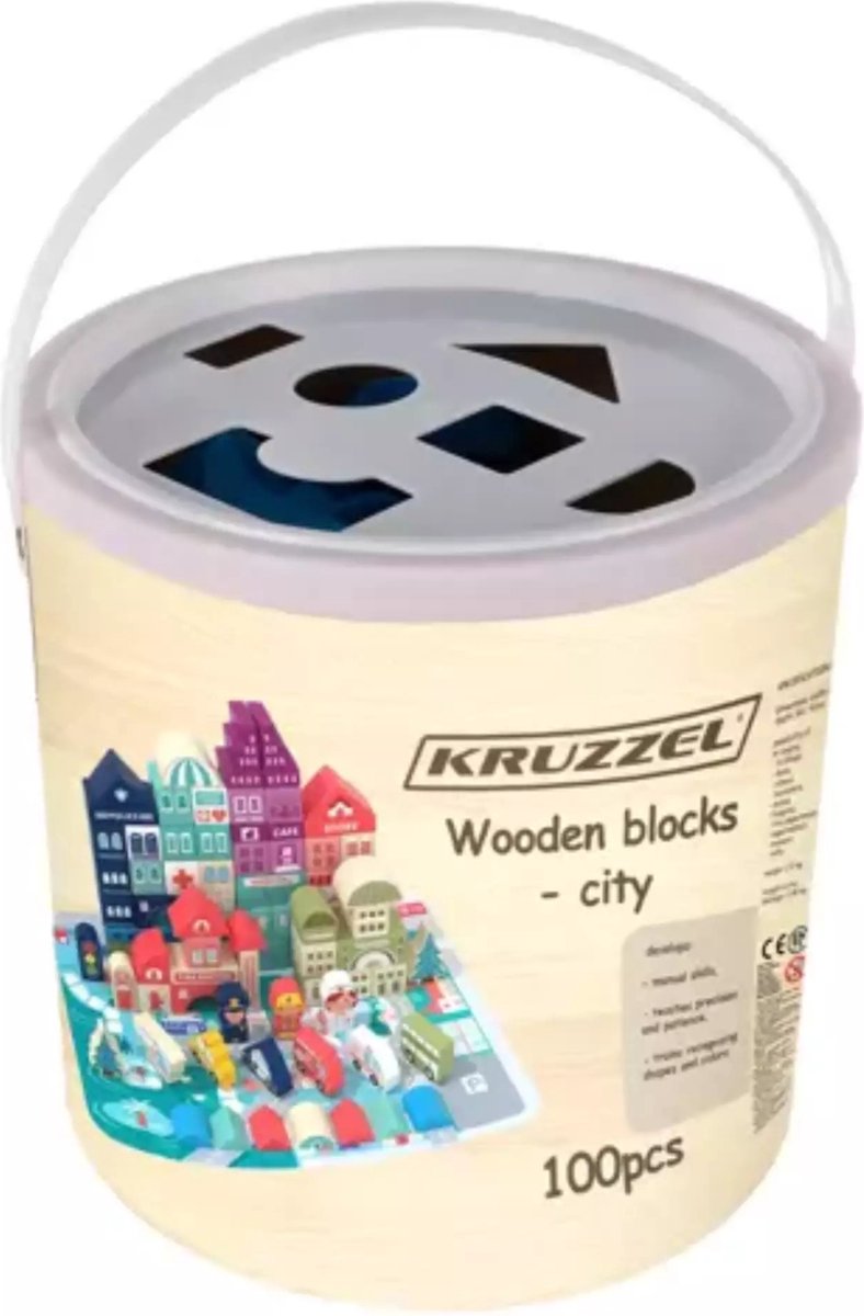 Kruzzel 100-delige Houten Blokken Set met Stadspuzzel - Leerzaam Speelplezier