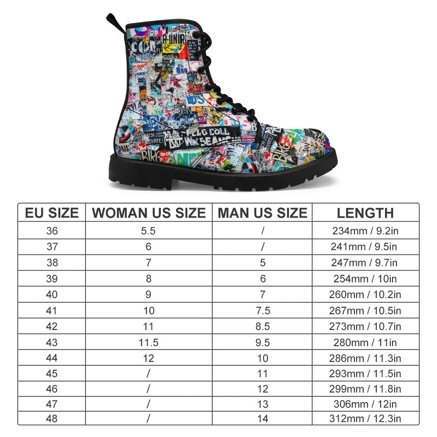 Urban Graffiti Combat Boots – All-Over Print Martin Boots – Maximalist Street Art Footwear