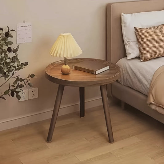 Wooden Round Side Table with Storage Rack - M2NJ