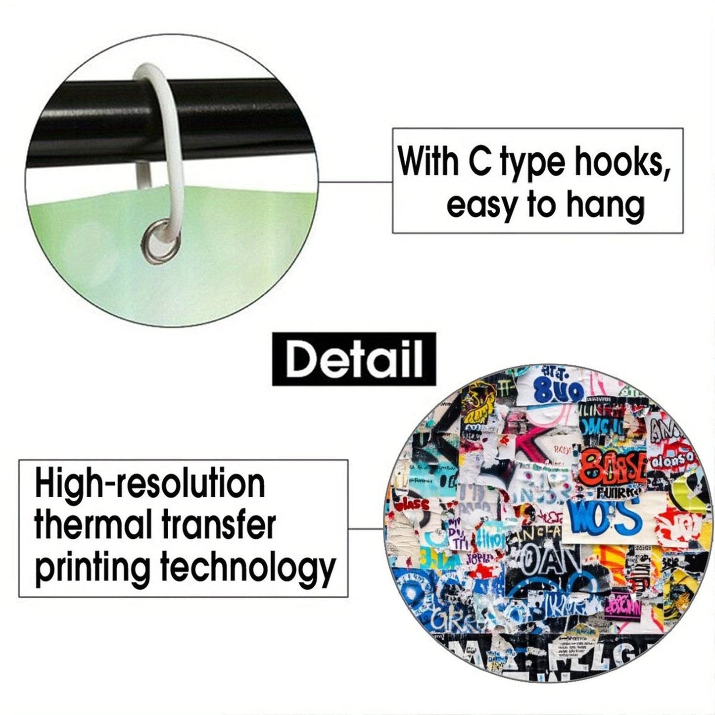 Sticker Bomb Shower Curtain — Waterproof Graffiti Collage AOP Bathroom Statement, Dopamine Decor