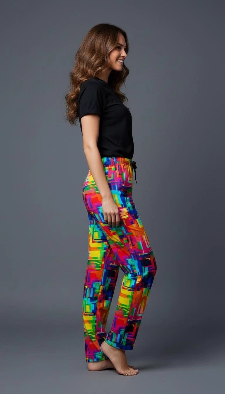 Geometric Retro Abstract Pajama Pants for Maximalist Loungewear Collectors — Bold AOP Polyester Sleepwear Bottoms, Dopamine Dressing PJs