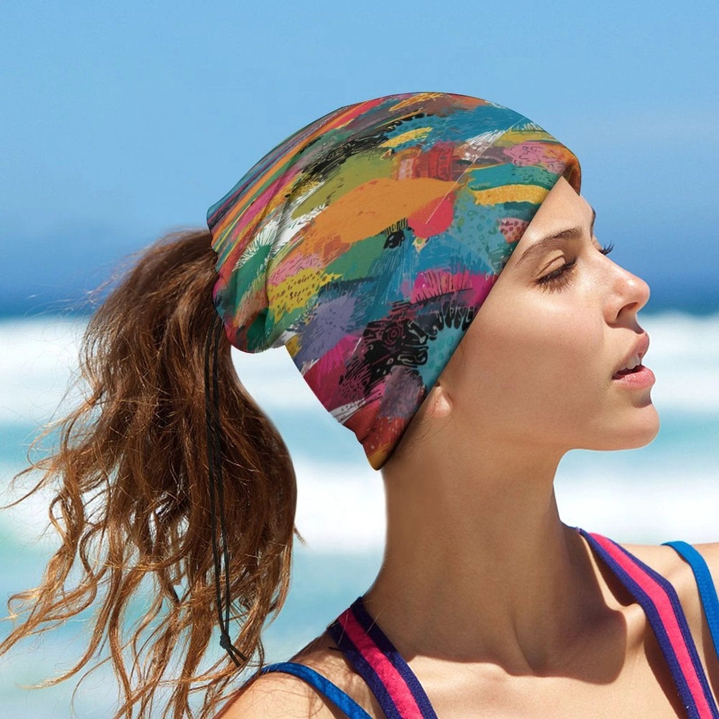 Painted Camo Neck Gaiter — Multicolor Brush-Dab AOP Face Cover for Festival, Trail & Slope Days