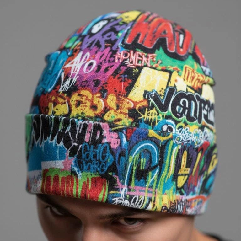 Liquid Glitch Beanie – Maximalist Graffiti Streetwear Hat