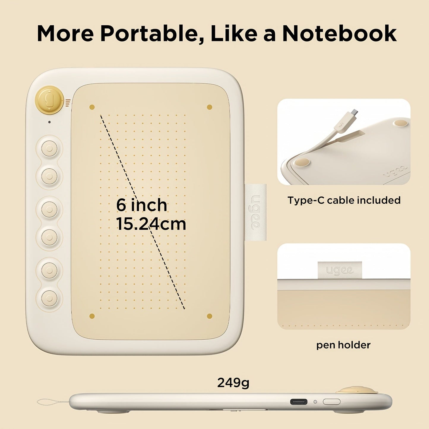 UGEE Q6 USB Drawing Tablet, Battery-Free Stylus, 8192 Levels TJR6X9P