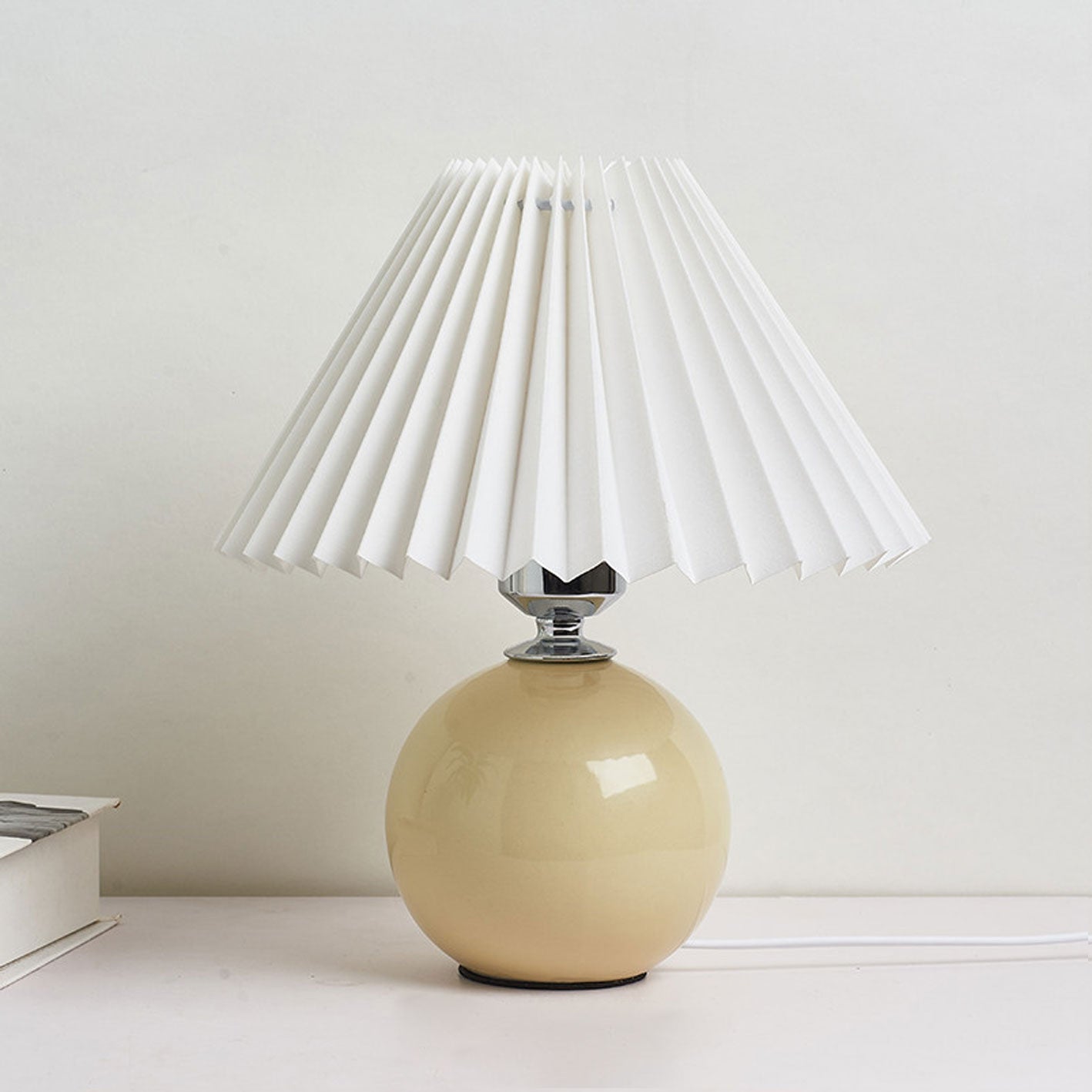Nordic Ceramic Table Lamp With Pleated Fabric Shade