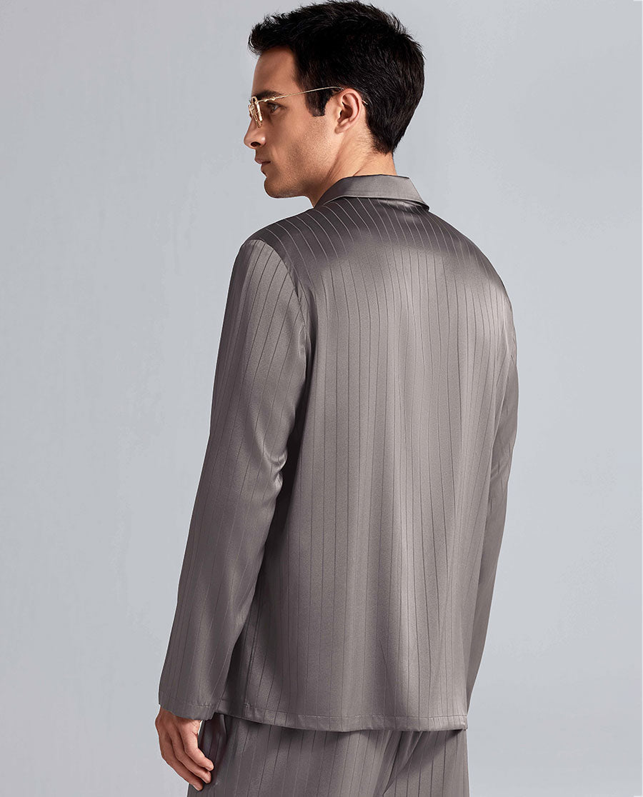 Aimer Men Mulberry Silk Camp Collar Pajama Top