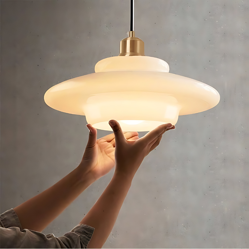 Art Deco Layered Glass Pendant Light With Dome Shade