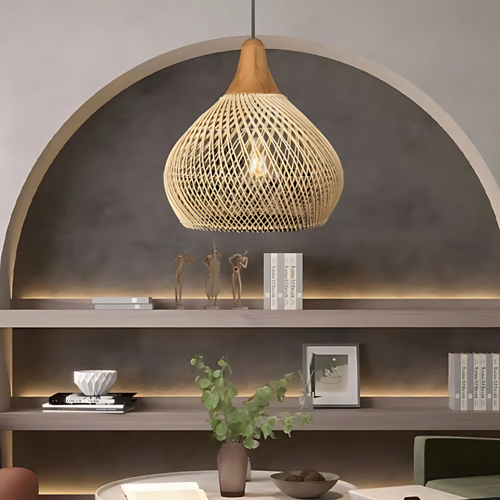 Bohemian Rattan Pendant Light With Hand-Woven Dome Shade
