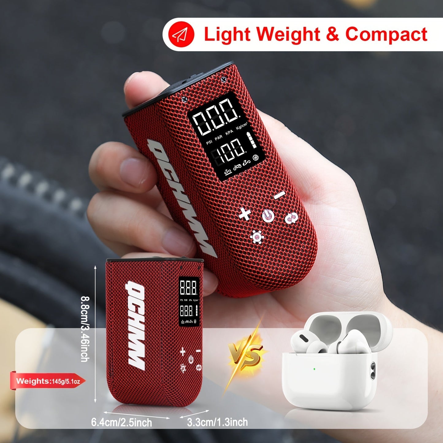 QCHMM Mini Electric Bicycle Pump, Digital LCD Pressure Gauge TJR3S9A