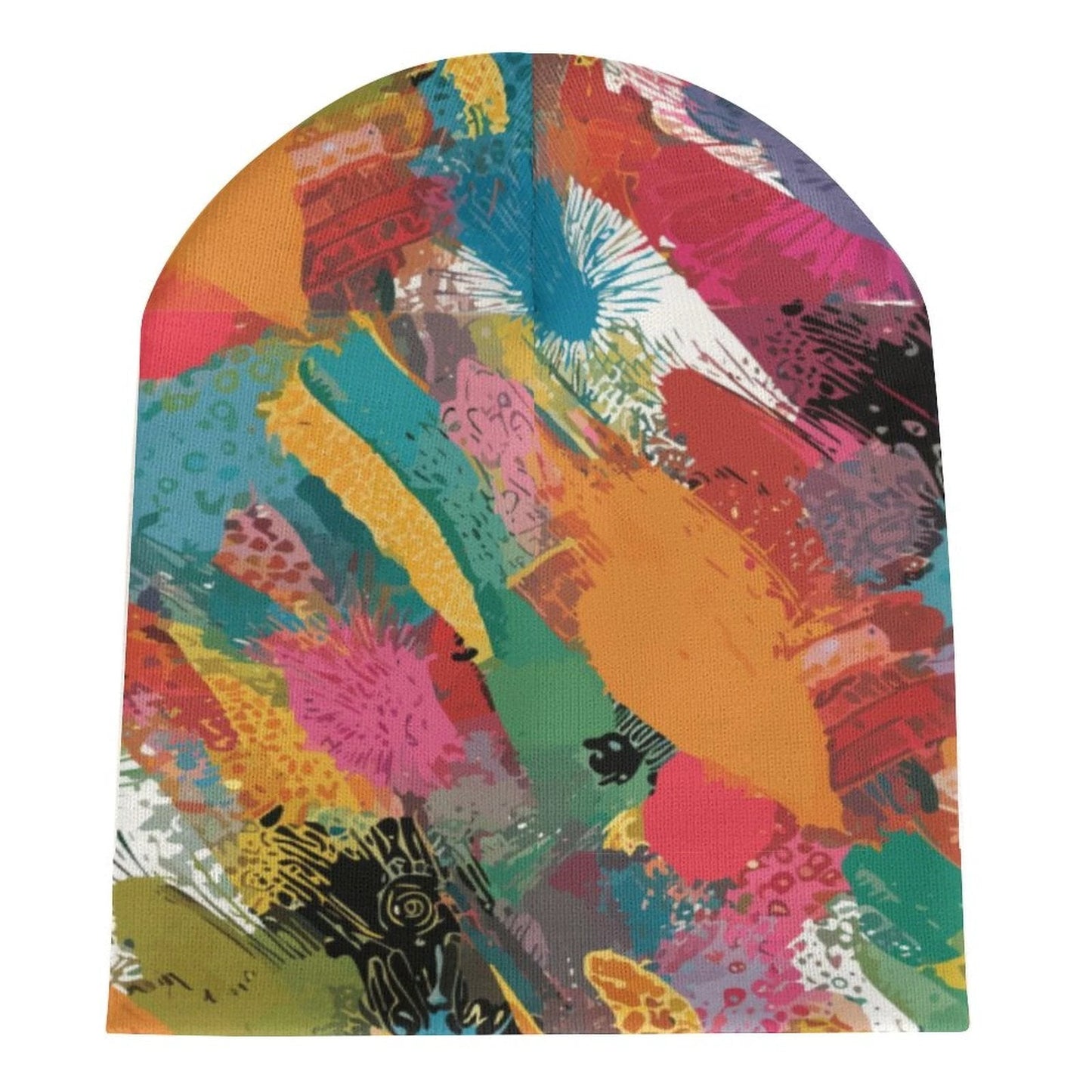 Paint Smear Knit Beanie — Crimson & Teal Brushstroke AOP Winter Hat, Loud Cold-Weather Accessory