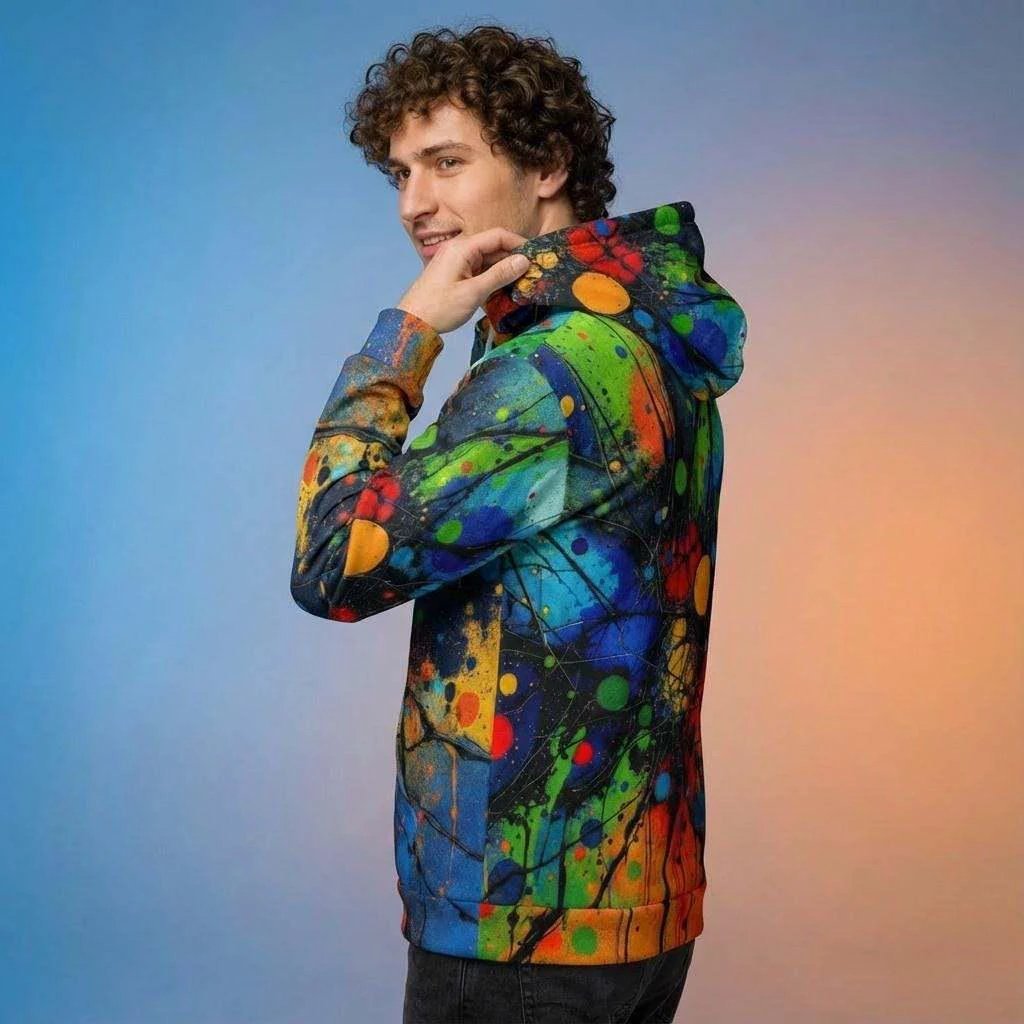 Trippy Rasta Splatter Ink Hoodie - Psychedelic Acrylic Pour Sweatshirt for Reggae & Festivals