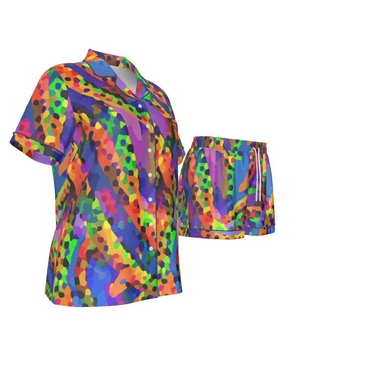 Vibrant Sunset Gradient Silk-Like Pajama Set - Luxury Summer Loungewear for Bold Comfort