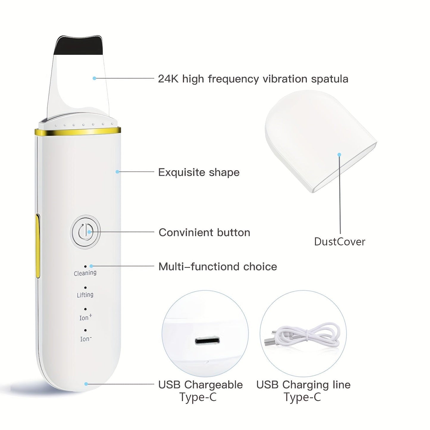 Skin Scrubber Ultrasonic Face Spatula, Blackhead Remover TJR7X1S