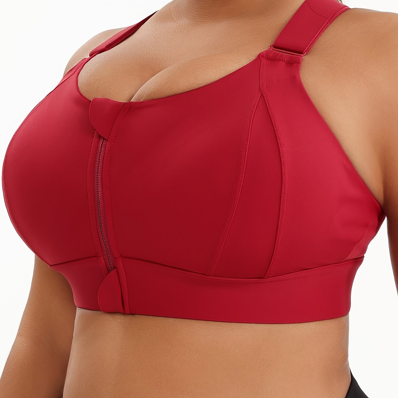 Plus Size Front Zip Sports Bra, Racerback Design TJR7L4D