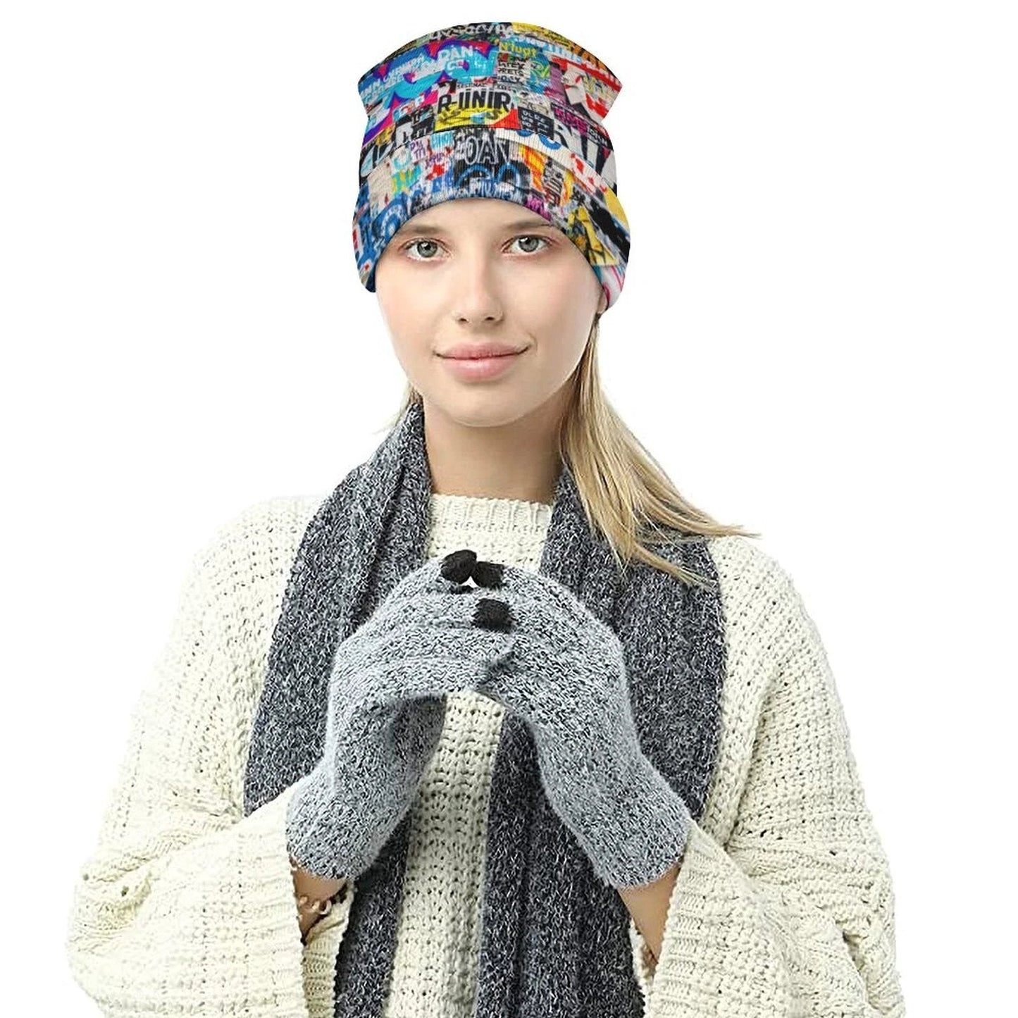 Street Swag All-Over Print Knit Beanie | Bold Abstract Art Streetwear Hat