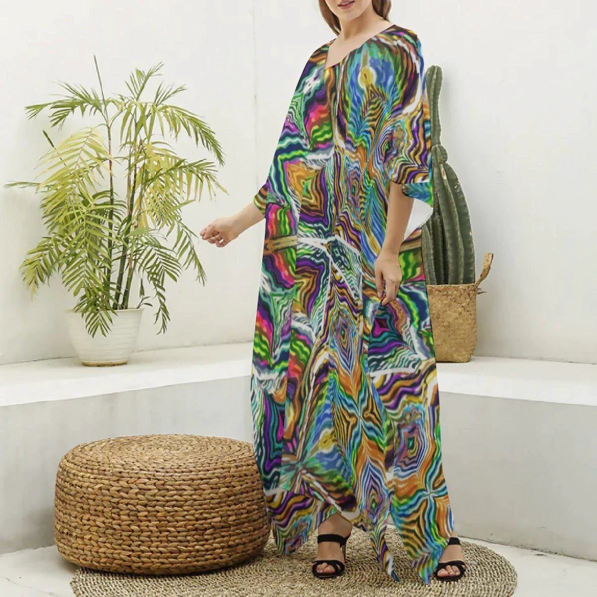Sacred Geometry Kaftan | Psychedelic Bohemian Goddess Robe for Meditation, Retreats & Luxury Lounging