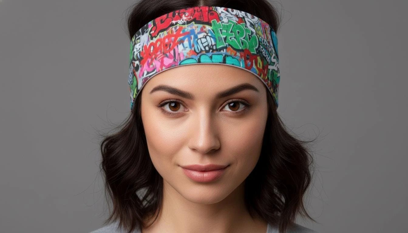 Graffiti Street Art AOP Sports Headband for Urban Fitness Dressers — Sweat-Wicking Bold Print, Gym Peloton HIIT Activewear Accessory