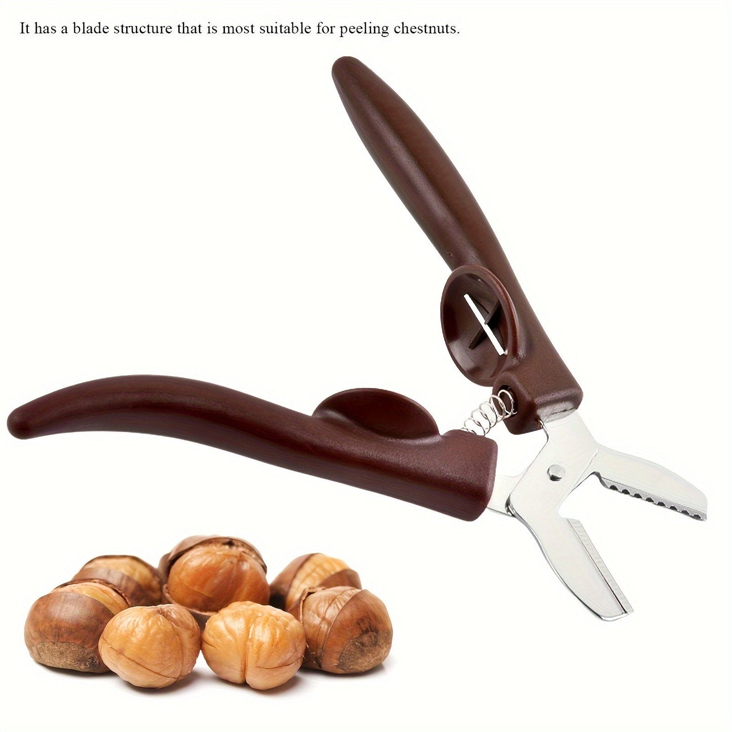 Stainless Steel Chestnut Cracker with Ergonomic Wood Handle-OOMJ