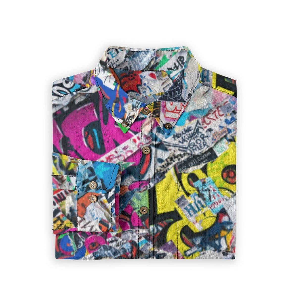 Vibrant Vigilante AOP Men's Slub Cotton Dress Shirt | 125gsm Antibacterial Maximalist Button-Down for Wine Country
