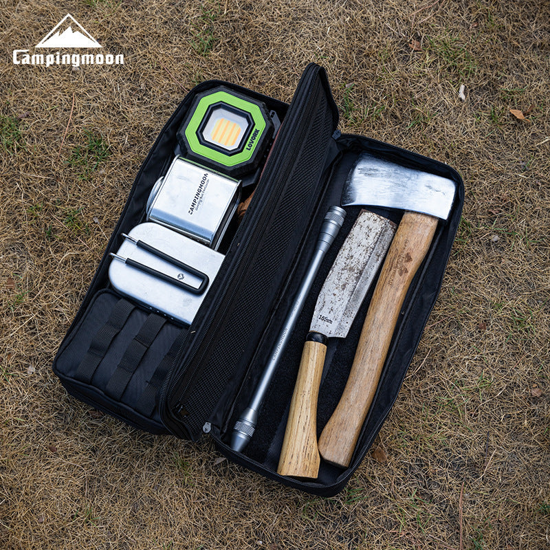 Campingmoon BK-15/40 Tactical Storage Bag Portable Outdoor Camping Equipment Tools Double Layer Storage Peg Stakes Hammer Rope Organizer Black Khaki