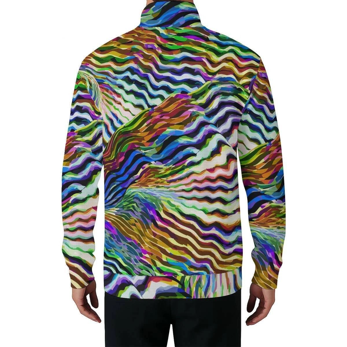 Vibrant Wave Art Maximalist Pullover - Abstract Geometric Sweatshirt for Artistic Expression