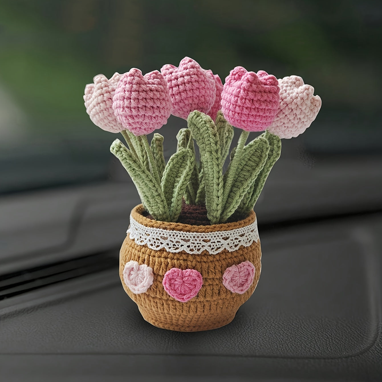 Handcrafted Crochet Tulip Dashboard Ornament - ES0C
