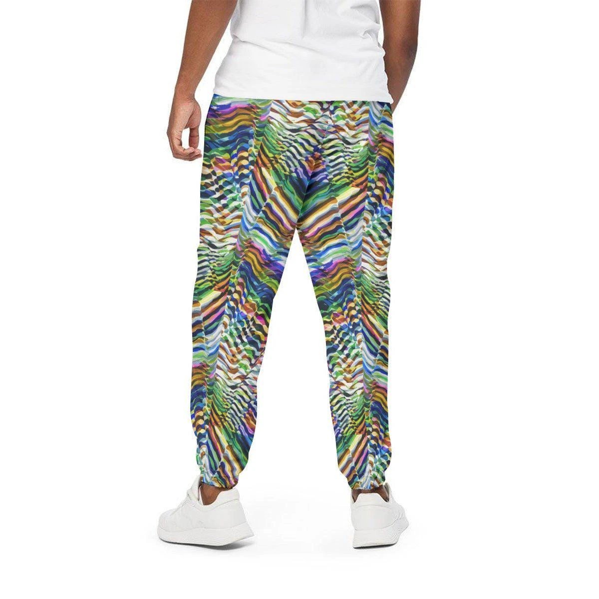 Neon Zebra Psychedelic Joggers for Festival Shuffling and Bold Dressers — Elastic Waist Cotton Streetwear Pants, Electric Animal Print Rave Bottoms