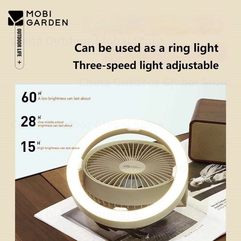 MOBI GARDEN Multifunctional Portable Fan Camping Electric Fan 15-60H Outdoor Travel Picnic 3-speed Adjustable Strong Wind 8000MAH