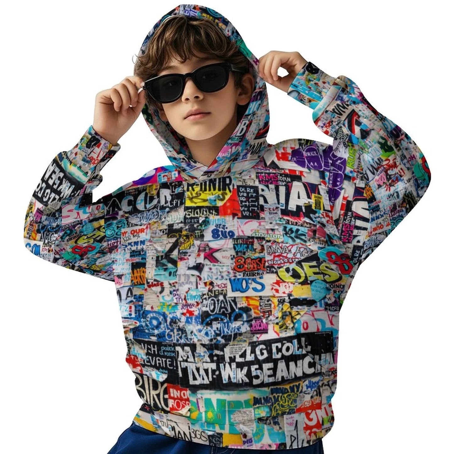 Mini Maximalist AOP Kids Hoodie | 230gsm Terylene Children's Sweatshirt — Bold Print, No-Drawstring Safety Design