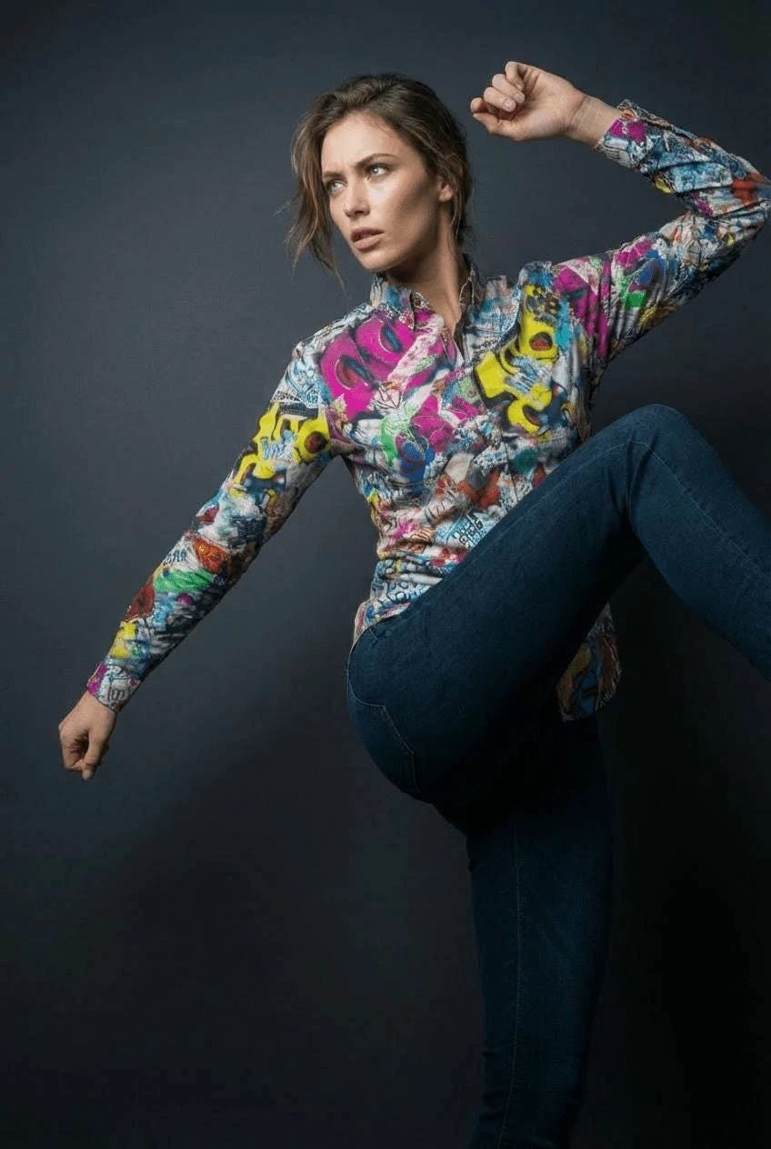 Graffiti Print Cotton Poplin Shirt for Creative Directors and Urban Stylists — Antibacterial AOP Designer Workwear, Smart-Casual Street Art Statement