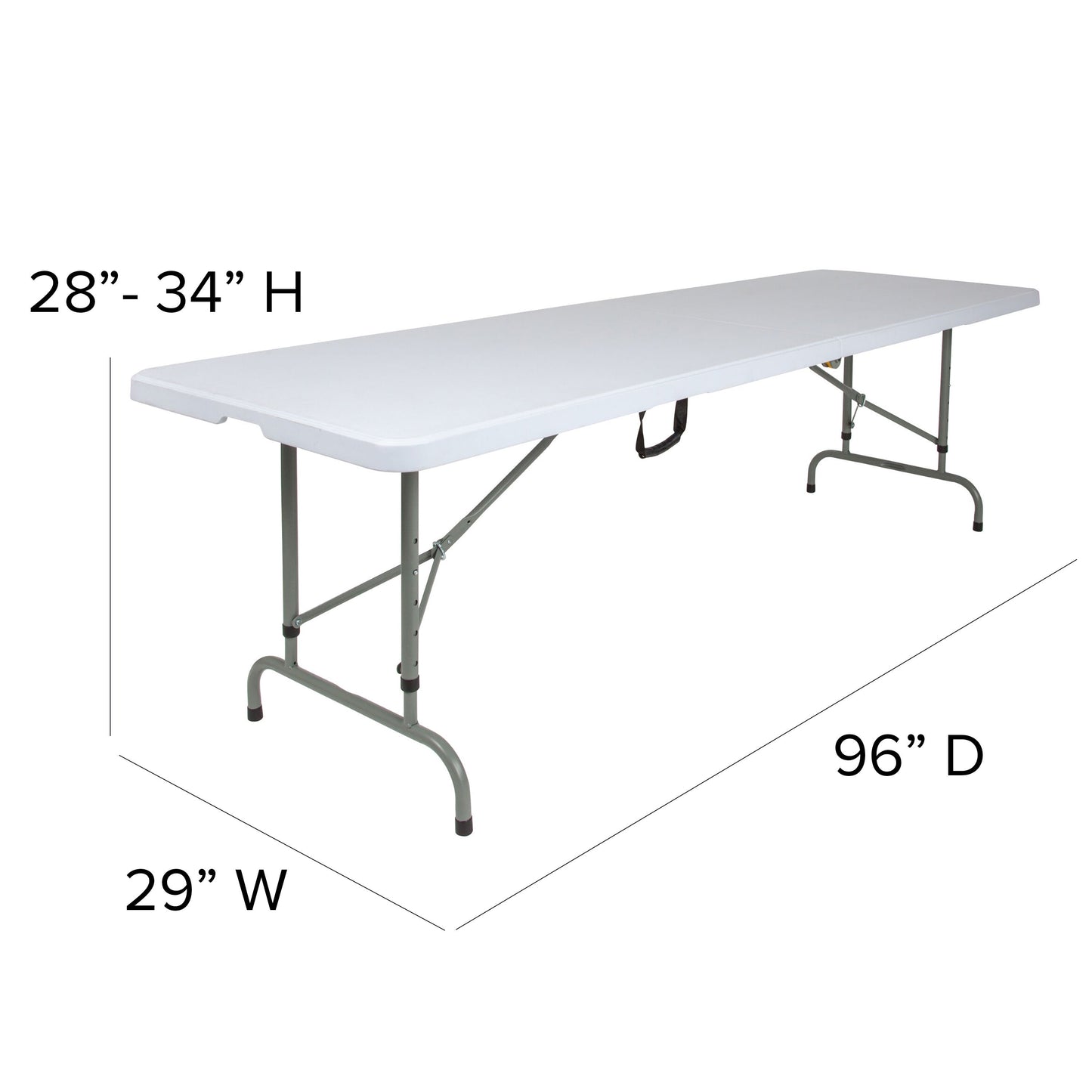 8-Foot Height Adjustable Bi-Fold Plastic Banquet and Event Folding Table with Carrying Handle
