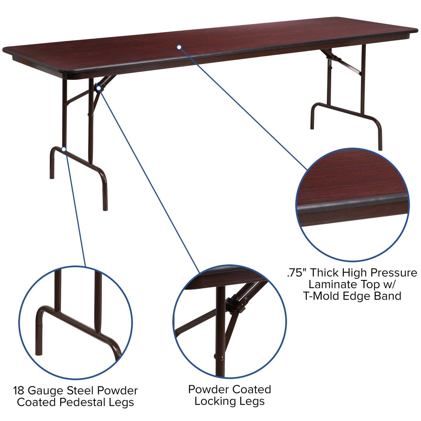 8-Foot High Pressure Mahogany Laminate Folding Banquet Table