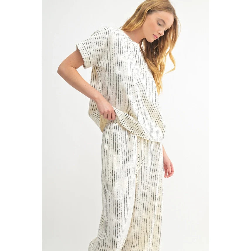 Madeline Textured V Neck Woven Top