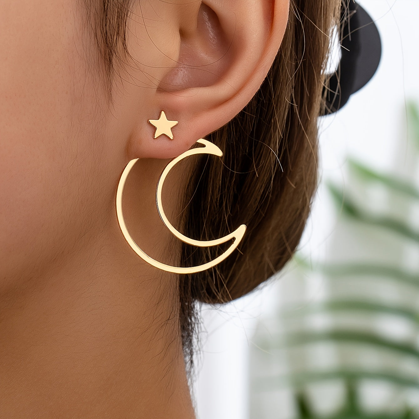 Star Moon Metal Earrings Set - NJ9696