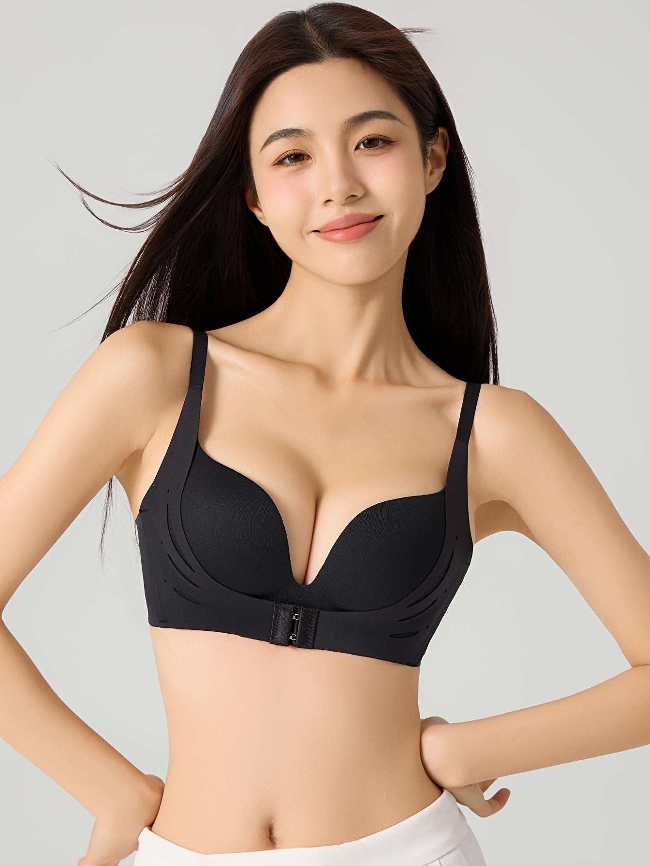 Elegant Solid Color Wireless Push-Up Bra, Polyamide TJR4M7B