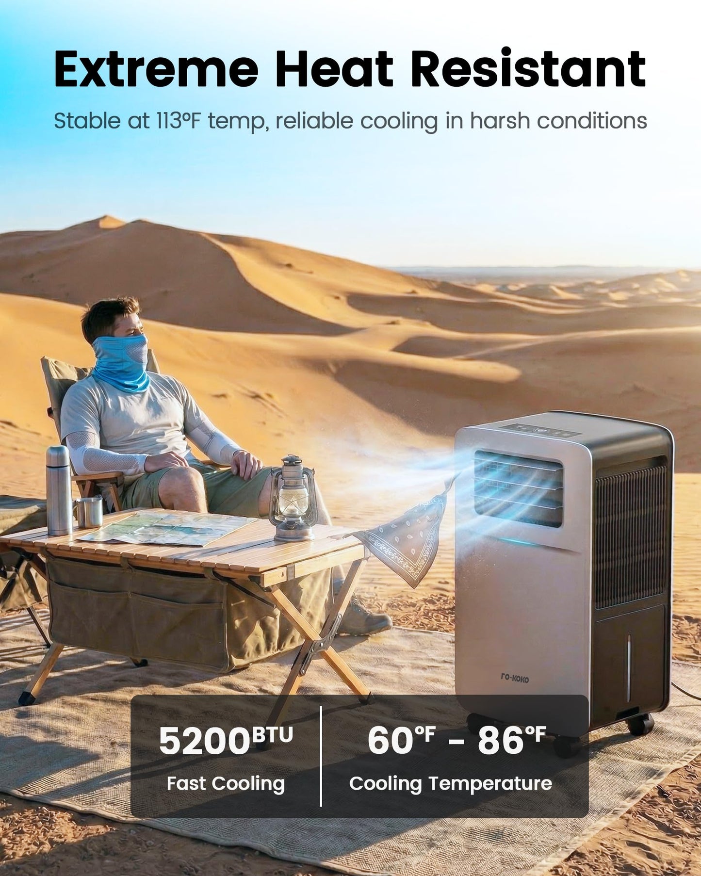 FO-KOKO 5200 BTU camping AC, low power 400W, quiet portable cooler for RV, tent & garage