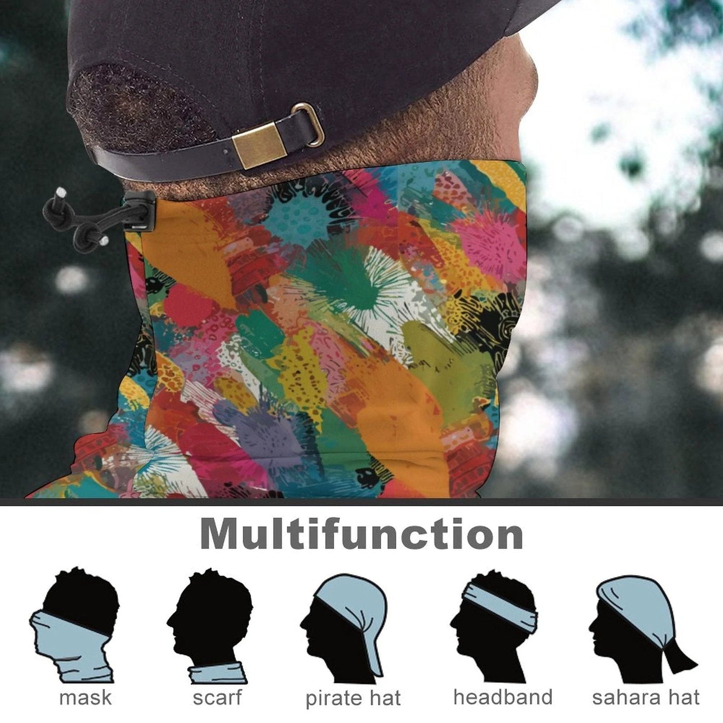 Painted Camo Neck Gaiter — Multicolor Brush-Dab AOP Face Cover for Festival, Trail & Slope Days
