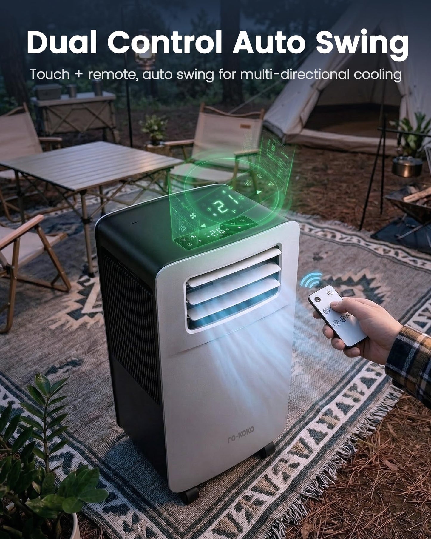 FO-KOKO 5200 BTU camping AC, low power 400W, quiet portable cooler for RV, tent & garage