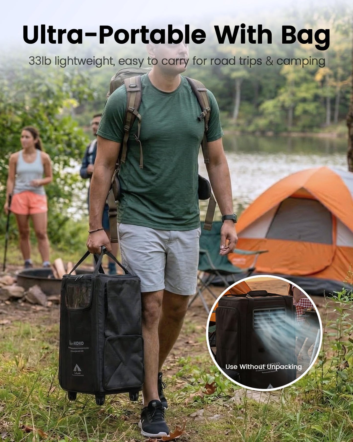 FO-KOKO 5200 BTU camping AC, low power 400W, quiet portable cooler for RV, tent & garage
