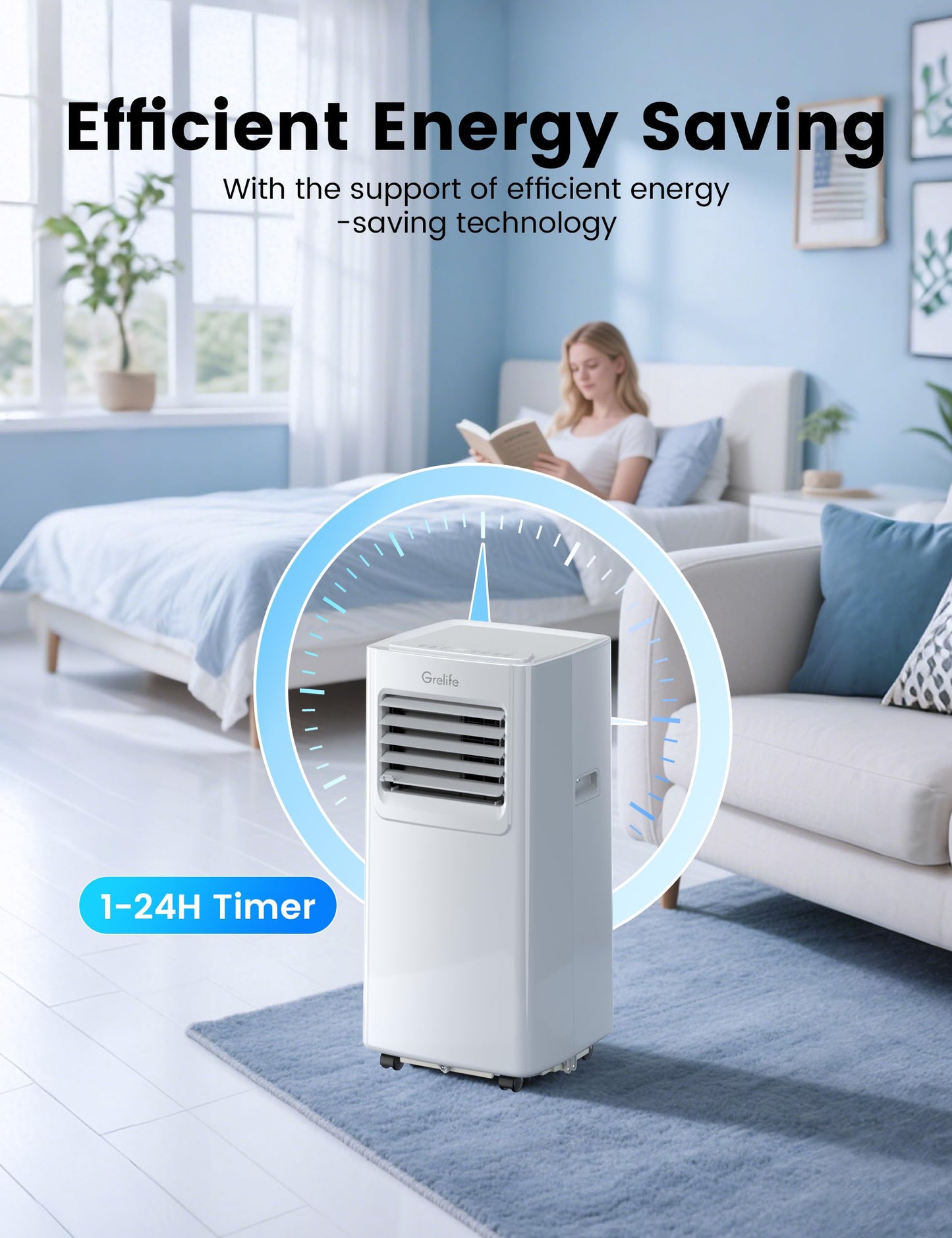 Grelife portable AC, fan & dehumidifier, smart/sleep modes, ultra-quiet 48dB, for 400 sq.ft rooms